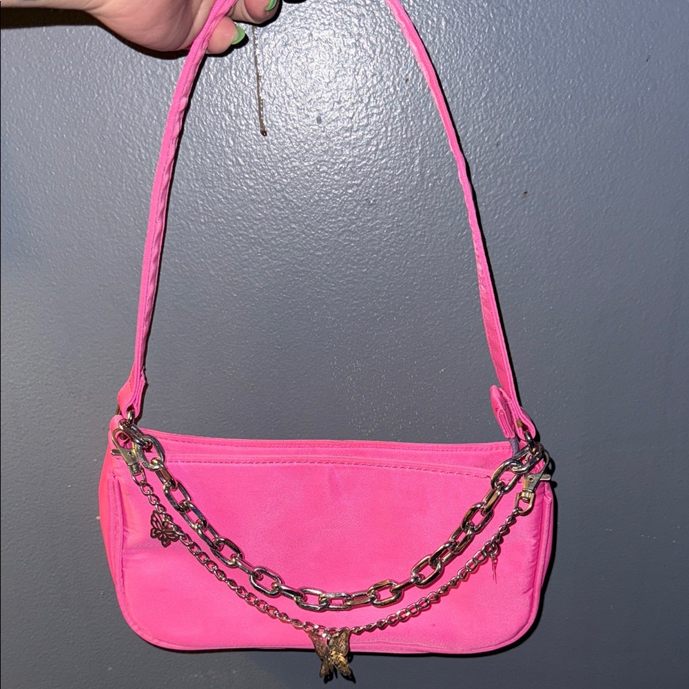 Pink Chain-Embellished Women's Bag